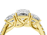 Yellow gold 2.5 Carat Three-Stone Emerald Cut  Ring with Pavé Band and Prong Setting_4