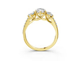 Yellow gold 2.5 Carat Three-Stone Marquise Cut  Ring with Pavé Band and Prong Setting_3