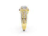 Yellow gold 3 Carat Cushion Cut Halo  Ring with Split Shank and Four-Prong Setting_2