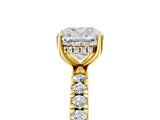Yellow gold 3 Carat Cushion Cut  Pave Band Solitaire Ring with Four-Prong Setting_5