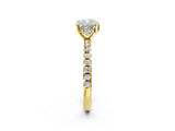 Yellow gold 3 Carat Cushion Cut  Solitaire Ring with Pavé Band and Four-Prong Setting_2
