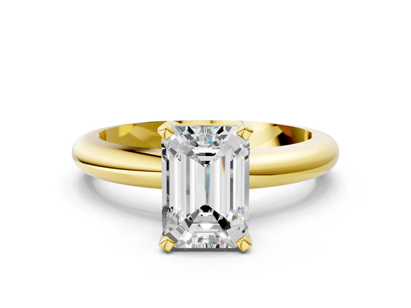 3 Carat Emerald Cut Yellow gold Diamond Solitaire Engagement Ring with Round Band and Four-Prong Setting