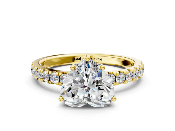 3 Carat Heart Cut Yellow gold Diamond Pave Band Solitaire Ring with Round  and Prong Setting