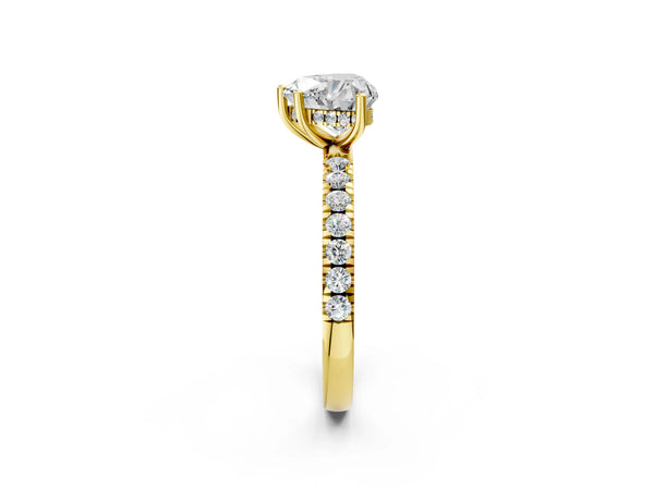 3 Carat Heart Cut Yellow gold Diamond Pave Band Solitaire Ring with Round  and Prong Setting