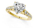Yellow gold 3 Carat Heart Cut  Solitaire Ring with Cathedral Setting and Pavé Band_1