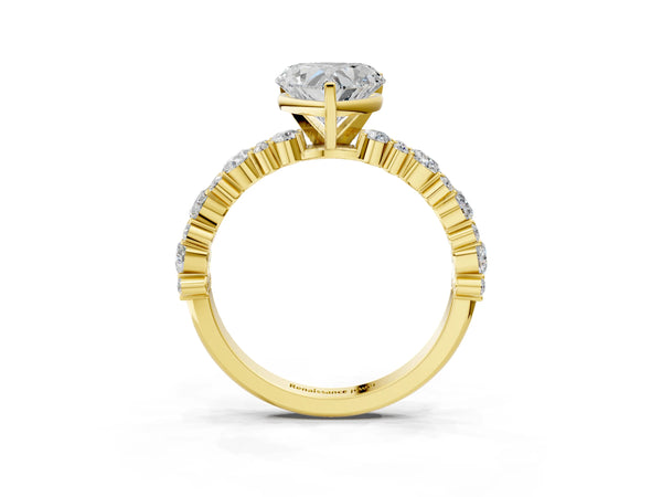 3 Carat Heart Cut Yellow gold Diamond Side Stone Solitaire Ring with Round and Four-Prong Setting