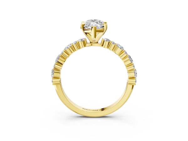 3 Carat Marquise Cut Yellow gold Diamond Side Stone Solitaire Ring with Round and Four-Prong Setting