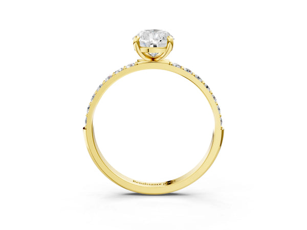 3 Carat Pear Cut Yellow gold Diamond Solitaire Ring with Round  Pavé Band and Prong Setting