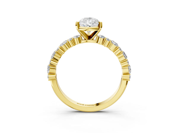 3 Carat Pear Cut Yellow gold Diamond Side Stone Solitaire Ring with Round and Four-Prong Setting