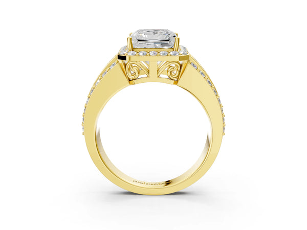 Yellow gold 3 Carat Princess Cut Halo Diamond Ring with Round  Split Shank and Prong Setting