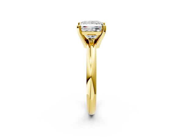 3 Carat Princess Cut Yellow gold Diamond Solitaire Engagement Ring with Round Band and Four-Prong Setting