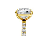 Yellow gold 3 Carat Princess Cut  Solitaire Ring with Pave Band and Four Prong Setting_5
