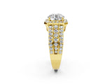Yellow gold 3 Carat Round Cut Halo  Ring with Split Shank and Four-Prong Setting_2