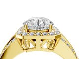 Yellow gold 3 Carat Round Cut Halo  Ring with Split Shank and Four-Prong Setting_4