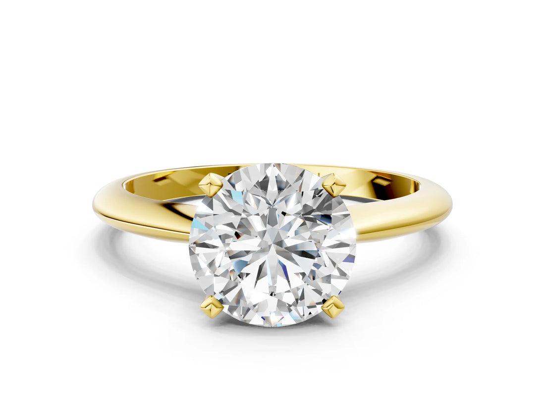 Yellow gold 3 Carat Round Cut  Solitaire Engagement Ring with Classic Band and Four-Prong Setting_12