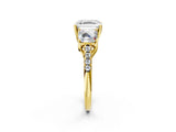 Yellow gold 3 Carat Three-Stone Asscher Cut Diamond Ring with Round  Pavé Band and Prong Setting_14