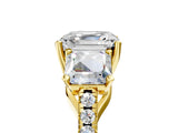 Yellow gold 3 Carat Three-Stone Asscher Cut Diamond Ring with Round  Pavé Band and Prong Setting_29