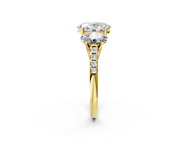 Yellow gold 3 Carat Three-Stone Oval Cut Diamond Ring with Round  Pavé Band and Prong Setting