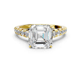 Yellow gold 3.5 Carat Asscher Cut  Solitaire Ring with Cathedral Setting and Pavé Band
