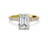 Yellow gold 3.5 Carat Emerald Cut  Solitaire Ring with Pave Band and Four Prong Setting_21