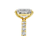 Yellow gold 3.5 Carat Emerald Cut  Solitaire Ring with Pave Band and Four Prong Setting_5