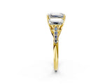 Yellow gold 3.5 Carat Three-Stone Emerald Cut  Ring with Pavé Band and Prong Setting_2