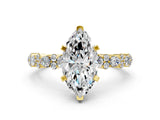 Yellow gold 4 Carat Marquise Cut  Solitaire with Side Stones, Pave Band, Four-Prong Setting_62