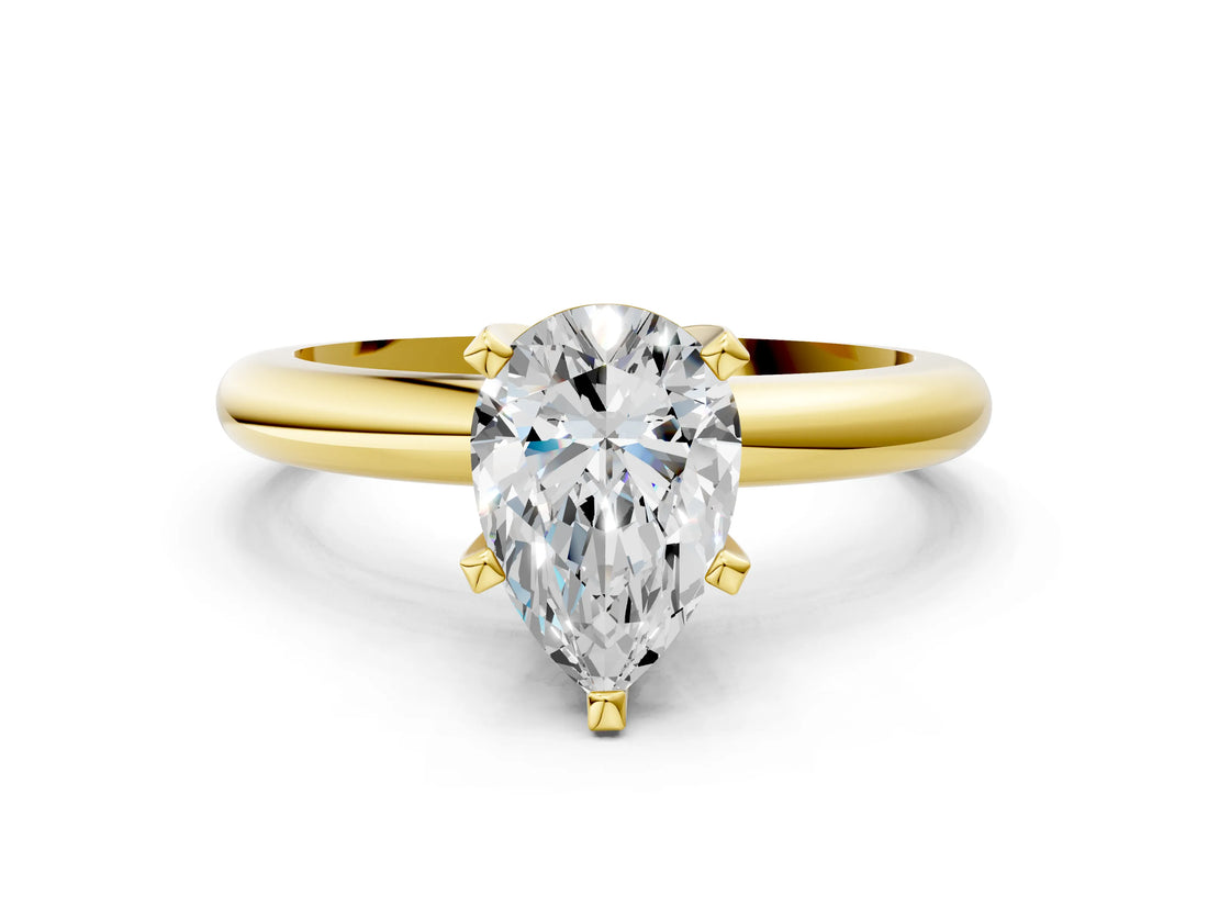 Yellow gold 4 Carat Pear Cut  Solitaire Engagement Ring with Round Band and Four-Prong Setting_120