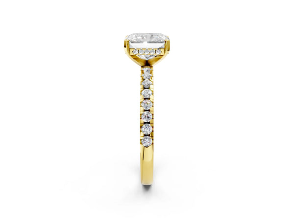 4 Carat Radiant Cut Yellow gold Diamond Solitaire Ring with Round  Pavé Band and Four-Prong Setting