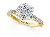 Yellow gold 4 Carat Round Cut  Solitaire with Side Stones, Pave Band, Four-Prong Setting_13
