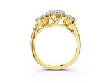 Yellow gold 4 Carat Three-Stone Heart Cut  Ring with Pavé Band and Prong Setting_3
