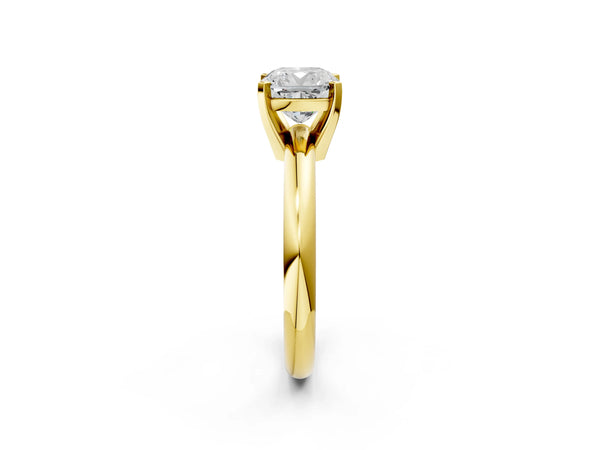 5 Carat Cushion Cut Yellow gold Diamond Solitaire Engagement Ring with Round Band and Four-Prong Setting