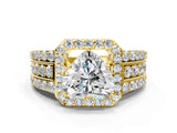 Yellow gold 5 Carat Heart Cut Halo  Ring with Split Shank and Four-Prong Setting