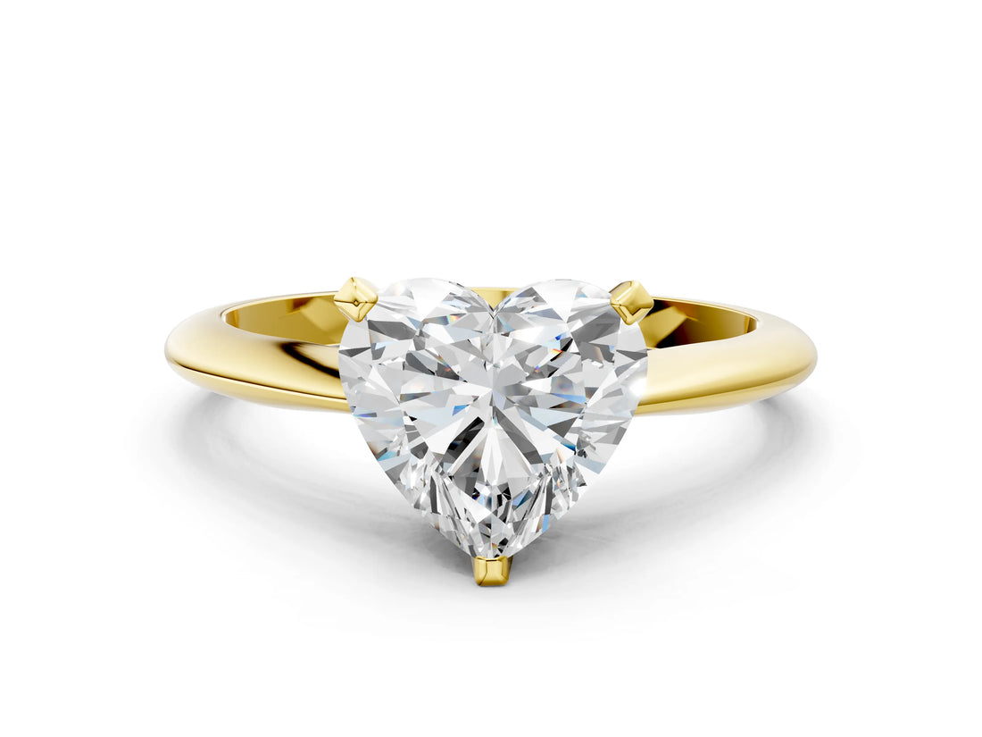 Yellow gold 5 Carat Heart Cut  Solitaire Engagement Ring with Classic Band and Four-Prong Setting