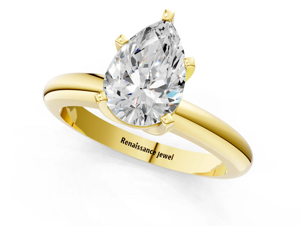 5 Carat Pear Cut Yellow gold Diamond Solitaire Engagement Ring with Round Band and Four-Prong Setting