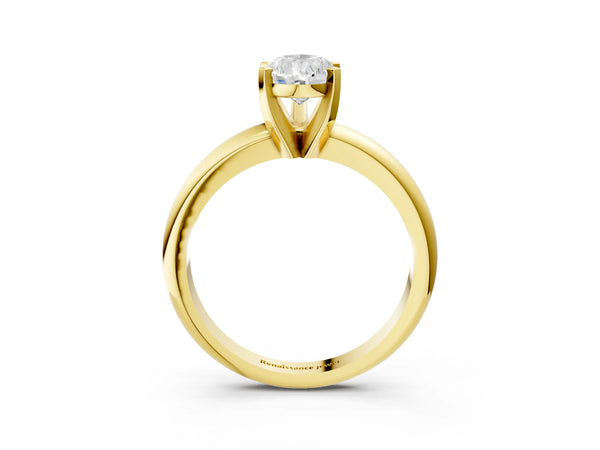5 Carat Pear Cut Yellow gold Diamond Solitaire Engagement Ring with Round Band and Four-Prong Setting