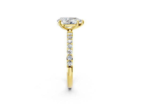 5 Carat Pear Cut Yellow gold Diamond Solitaire Ring with Round  Pavé Band and Prong Setting