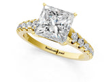 Yellow gold 5 Carat Princess Cut  Solitaire Ring with Cathedral Setting and Pavé Band_1
