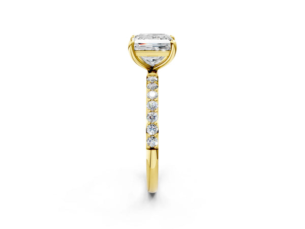 5 Carat Princess Cut Yellow gold Diamond Solitaire Ring with Round  Pavé Band and Prong Setting