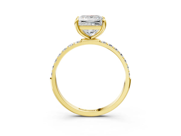 5 Carat Princess Cut Yellow gold Diamond Solitaire Ring with Round  Pavé Band and Prong Setting
