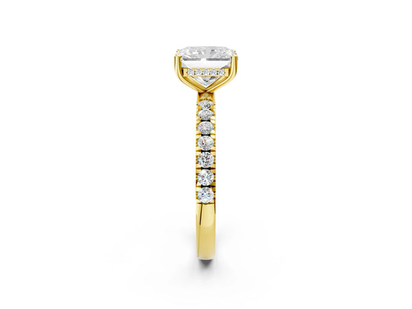 5 Carat Radiant Cut Yellow gold Diamond Pave Band Solitaire Ring with Round  and Prong Setting
