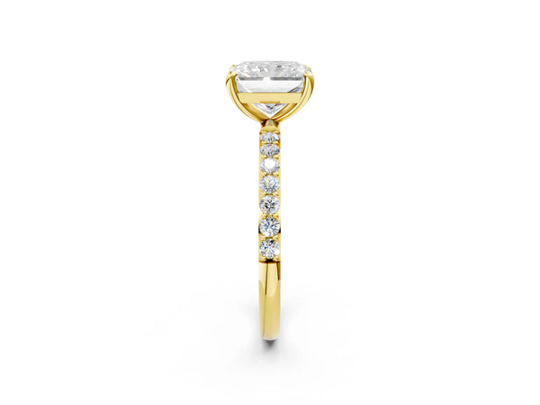 5 Carat Radiant Cut Yellow gold Diamond Solitaire Ring with Round  Pavé Band and Prong Setting