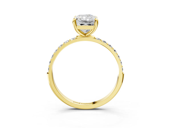 5 Carat Radiant Cut Yellow gold Diamond Solitaire Ring with Round  Pavé Band and Prong Setting
