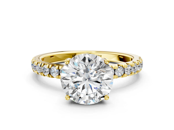 5 Carat Round Cut Yellow gold Diamond Pave Band Solitaire Ring with Round  and Prong Setting