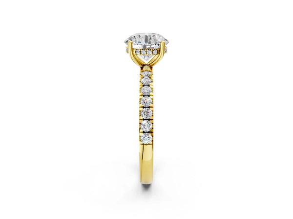 5 Carat Round Cut Yellow gold Diamond Pave Band Solitaire Ring with Round  and Prong Setting