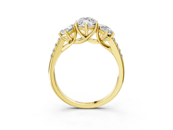 Yellow gold 5 Carat Three-Stone Marquise Cut Diamond Ring with Round  Pavé Band and Prong Setting