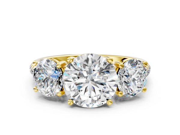 Yellow gold 5 Carat Three-Stone Round Cut Diamond Ring with Round  Pavé Band and Prong Setting