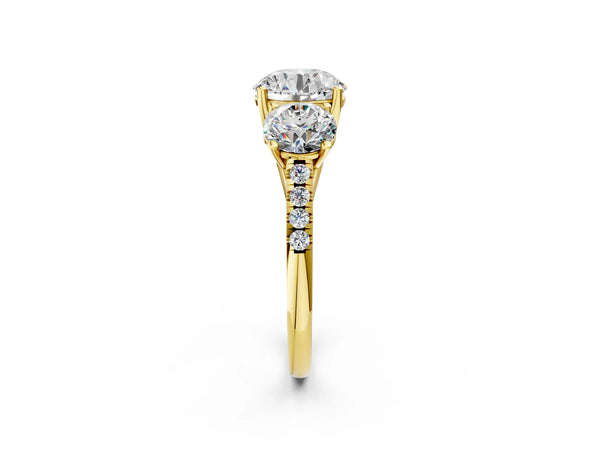 Yellow gold 5 Carat Three-Stone Round Cut Diamond Ring with Round  Pavé Band and Prong Setting