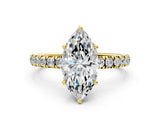 Yellow gold 6 Carat Marquise Cut  Pave Band Solitaire Ring with Four-Prong Setting