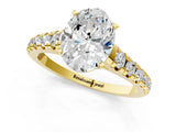 Yellow gold 6 Carat Oval Cut  Solitaire Ring with Cathedral Setting and Pavé Band_1